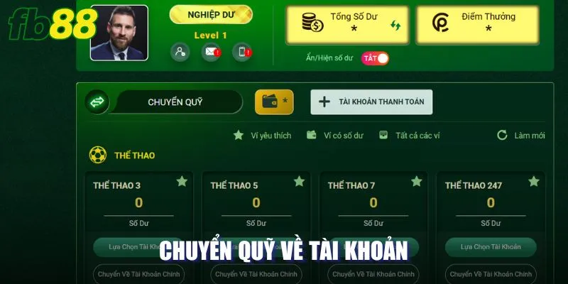 Chuyển tiền quỹ về tài khoản chính